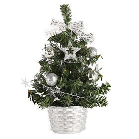 Cây thông trang trí Xmas mini để bàn chậu mây đan 20cm