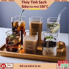 Ly thủy tinh vuông chịu nhiệt 400ML Cốc thủy tinh uống sinh tố sang chảnh cao cấp phong cách Vintage dễ thương