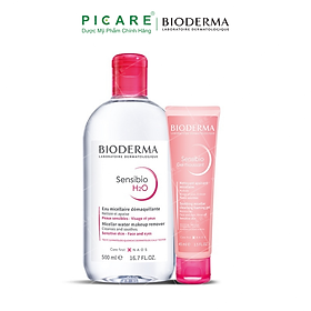 Bộ Sản Phẩm Nước Tẩy Trang Cho Da Nhạy Cảm Bioderma Sensibo H2O 500ml Và Gel Rửa Mặt Tạo Bọt 45ml