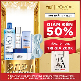 Bộ sản phẩm làm sạch, chống nắng dưỡng ẩm da căng mướt L'Oreal Paris (MCL 400ml,UV Aqua,ME 22ml,WP day cream 20ml,Headband)