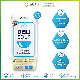 Lốc 3 hộp thực phẩm dinh dưỡng Delisoup 250ml/hộp - Bữa ăn thay thế - Giúp người bệnh phục hồi nhanh chóng - Orgalife