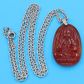 Vòng cổ inox trắng mặt Phật A Di Đà thạch anh đỏ 3.6cm DITTOB7 - Phật bản mệnh tuổi Tuất, Hợi - Mặt size nhỏ