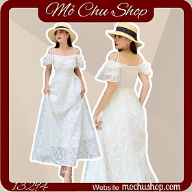 ĐẦM MAXI HOA NỔI 2 DÂY CỘT VAI RỚT BÈO TẦNG 13294