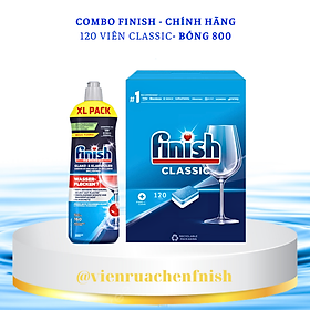 Viên rửa bát Finish 120 viên + Nước làm bóng Finish 800ml dùng cho Máy rửa bát