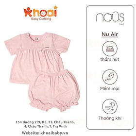 Bộ cài vai cộc Nous hồng họa tiết dưa hấu - Chất liệu Nu Air 95% cotton thiên nhiên