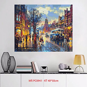 Tranh tô màu theo số sơn dầu số hóa Tranh phong cảnh đường phố góc phố cổ Châu Âu PC0941
