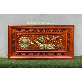 Đồng hồ treo tường khắc tích phu thê viên mãn gỗ hương đỏ pu giả cổ kt 67×127×4cm