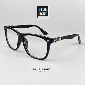 Kính giả cận, gọng kính cận mắt to gọng nhựa hoạ tiết chrome heart - blue light