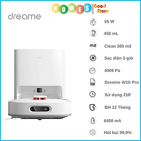 Robot Hút Bụi Lau Nhà XIAOMI DREAME L10 Prime/ W10 Pro Công Nghệ Giặt Giẻ Lau Sấy Khô Tự Động, Khử Khuẩn Tia Ion Bạc, Có Điều Khiển Giọng Nói, Tự Động Nâng Thảm, Công Nghệ Làm Sạch Tự Bơm Nước, Lực Hút 4000 Pa,  Pin 5200 mAh - Hàng Chính Hãng
