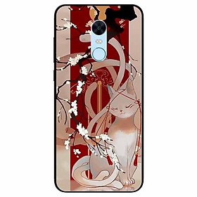 Ốp lưng in cho Redmi 5 Mẫu Mèo Cành Hoa Đào