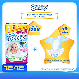 Miếng Lót Sơ Sinh Bobby Fresh Newborn 1 - 108 (108 Miếng) + 9 Miếng Tã Dán Sơ Sinh Size XS