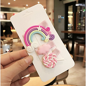 Combo 3 chiếc Kẹp tóc cho bé hoạ tiết Cầu vồng Mây Lollipop