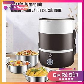 Hộp Cơm - Cặp Lồng Cơm - Cà mèn đựng cơm Cắm Điện Văn Phòng inox 3 Tầng Hâm Nóng Tiện Lợi