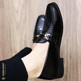 Giày Lười Da Bóng Nam Giá Rẻ -Tăng Chiều Cao 3cm - Mã L157 Màu Đen - Hàng VN
