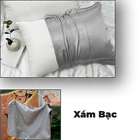 Áo Gối  Vỏ Gối Nằm Phi Lụa Cao Cấp Mềm Mịn Mát Giảm Rụng Tóc Trinhbedding - Xám Bạc - 50x70cm