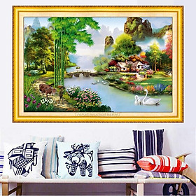 Mua Tranh thêu chữ thập làng quê thanh bình LV3283 - tự thêu