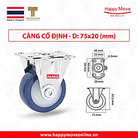 Mua Bánh xe đẩy PU tải nhẹ càng cố định - 50-65-75mm - Happy Move Thái Lan