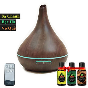 Hình ảnh Combo Máy Khuếch Tán Tinh Dầu TIDAMO + 3 Chai Tinh dầu: Sả chanh + Bạc Hà + Vỏ Quế - Máy Xông Tinh Dầu Có Remote Điều Khiển Từ Xa Chuyên Dụng Xông Tinh Dầu Cho Phòng Rộng