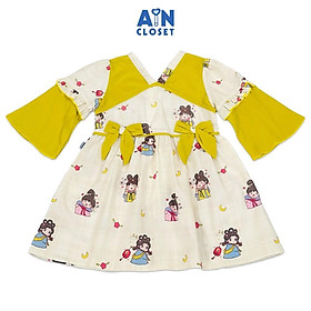 Đầm tay lỡ bé gái họa tiết Tiên Nữ Nơ Vàng cotton - AICDBG8HGXW3 - AIN Closet