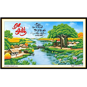 Mua Tranh thêu gia đình làng quê LV3480 - kích thước: 100 * 57cm. (TRANH CHƯA LÀM)