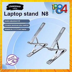 Giá đỡ laptop nhôm màu bạc thiết kế thông minh 2 tầng điều chỉnh độ cao, gấp gọn và tản nhiệt cho Laptop, Surface, Ipad, Macbook