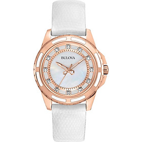 Bulova Women's 98P119 Stainless Steel Diamond-Accented Quartz Watch with Leather Band