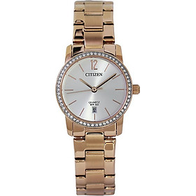 Đồng Hồ Citizen Nữ Đính Đá Swarovski Dây Kim Loại Pin-Quartz EU6039-86A - Mặt Trắng (28mm)