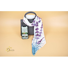 Khăn Lụa Vuông Thời Trang Vẽ Tay Hoa Lavender - SenSilk Limited, Khăn Lụa Tơ Tằm Việt Nam