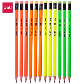 Bút chì 2B Deli - Neon nhiều màu sắc - 12 cây/hộp - WU51400