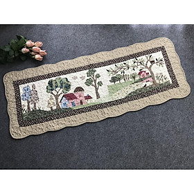 Thảm dài - ngôi nhà hồng và cây - viền nâu- TDA108