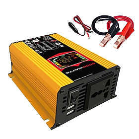 500W DC 12V /220V Inverter with 2 USB Charging Ports, Power Converter with 2 AC Outlets Battery Clip Charger, Car Adapter