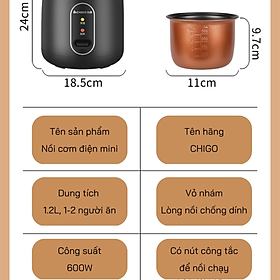 Nồi Cơm Điện Mini Chigo Chống Dính - Nồi Nấu Đa Năng Nấu Cơm, Hầm Cháo, Xào, Nấu Không Sợ Bong Tróc An Toàn Cho Sức Khỏe