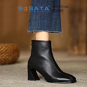 Giày bốt nữ ROSATA RO369 cổ cao mũi nhọn êm chân khóa kéo gót cao 7cm màu đen xuất xứ Việt Nam - Đen