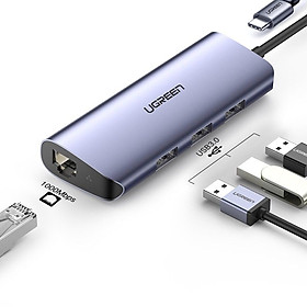 bộ chuyển cổng Type C Ugreen 252LA60717CM 5 trong 1 màu xám 4K HDMI + Gigabit LAN + 3 x USB 3.0 chuẩn A + PD 60W hàng chính hãng