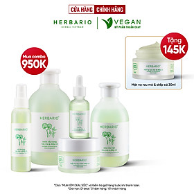 Bộ 5 Chăm Sóc Da Rau má và Diếp cá Herbario: Nước tẩy trang 300ml + Sữa rửa măt 200ml + Xịt khoáng 100ml +Mặt nạ 30ml+Tinh chất 30ml