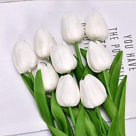 Siêu rẻ - Hoa giả - Hoa tulip giả lá thẳng bằng nhựa PU cao su cao cấp như thật - Trang trí nội thất, phòng, văn phòng