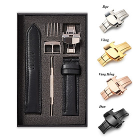 Dây Đồng Hồ Da Bò Italy Cao Cấp Màu Đen Size 15/17/19/21/23/25mm - Dây Da Đồng Hồ Da Bò Thật 100%, Bảo Hành 12T