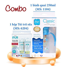 Combo Hộp túi trữ sữa Pur + bình Pur 2 quai