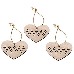2X 3 Pieces Round Wood Hollow Christmas Tree Hanging Ornaments Heart