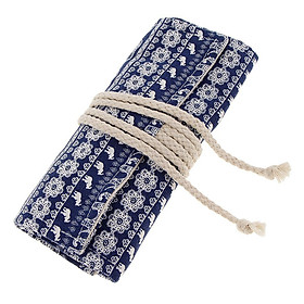 36 Slots Canvas Wrap Roll Up Pencil Bag Pen Case Holder Storage Pouch, for 36 Colored Pencils, Travel Pencil Holder, Comestic Makeup Brush Organizer