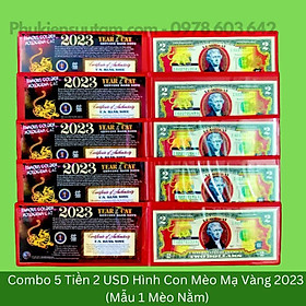 Mua Combo 5 Tờ 2USD Hình Con Mèo Mạ Vàng 2023 (Mẫu 1 Mèo Nằm)  kích thước: 16cmx8cm  màu vàng - SP005885