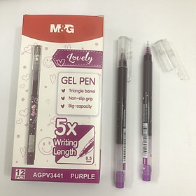 Combo 5 Bút nước M&G AGPV3441 ngòi 0.5mm - Mực tím, Viết êm trơn, viết tới 2.000m siêu nhiều mực