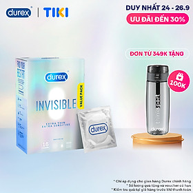 Bao Cao Su Durex Invisible Siêu Mỏng, Size 52 mm, Hộp 16 Bao Mới Ra Mắt - Hộp Lớn Siêu Tiết Kiệm