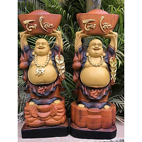 Mua Tượng phật di lặc dâng thỏi vàng bằng gỗ hương đá pu giả cổ kt cao 60cm