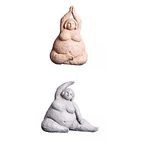 2 Pieces Home Yoga Decor Resin Fat Lady Figurine Statue Furnishing Ornament