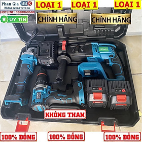 Bộ Combo Máy Khoan Đục Bê Tông, Máy Mài Và Máy Khoan Pin Dùng Pin 199V, 2 Pin 15Cell, Máy Khoan Siêu Khỏe, Siêu Bền (Tặng Hộp Đựng)