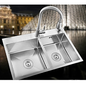 Mua chậu rửa bát inox hai hộc kèm vòi rửa rút dây