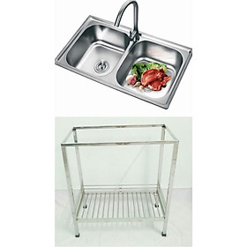 Mua CHẬU RỬA CHÉN INOX  CAO CẤP CÓ CHÂN  + VÒI RỬA