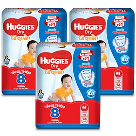 Combo 3 Gói Tã Quần Huggies Dry Gói Cực Đại M74 (74 Miếng) - Tặng 8 miếng