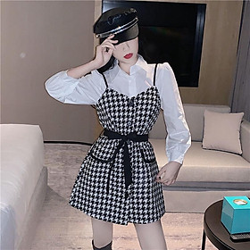 Đầm Sơ Mi Ca Rô Dài Tay Thời Trang trẻ phong cách duyên dáng sang chảnh kdx